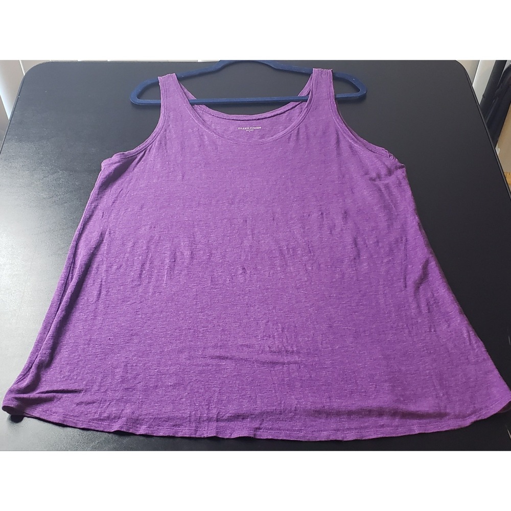 Eileen Fisher Purple 100% Linen Sleeveless Slub Tank Top L Quiet Luxury Fall - Picture 5 of 8